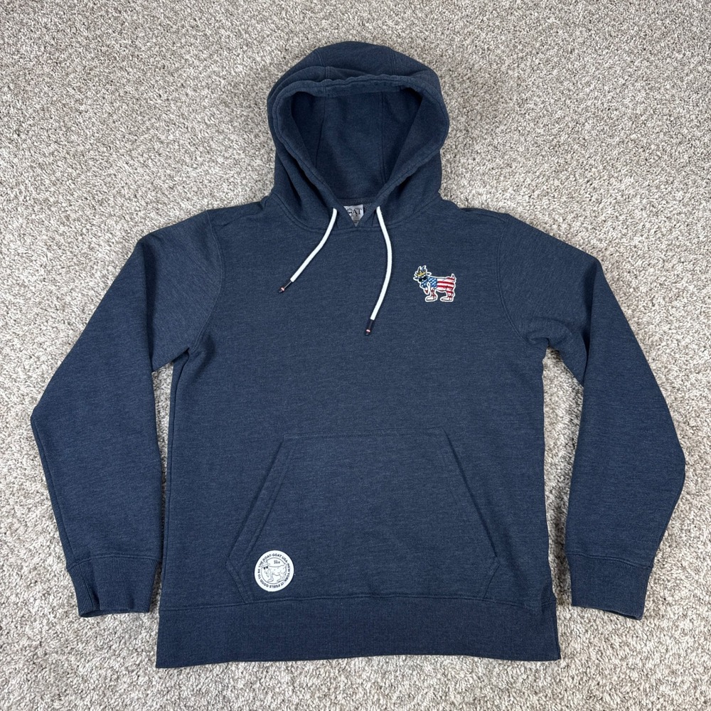 GOAT USA Hoodie Mens Small Navy Blue American Flag Goat Logo Casual Americana